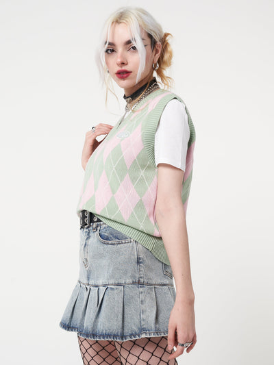 Milkshake Argyle Knitted Sweater Vest - Minga London