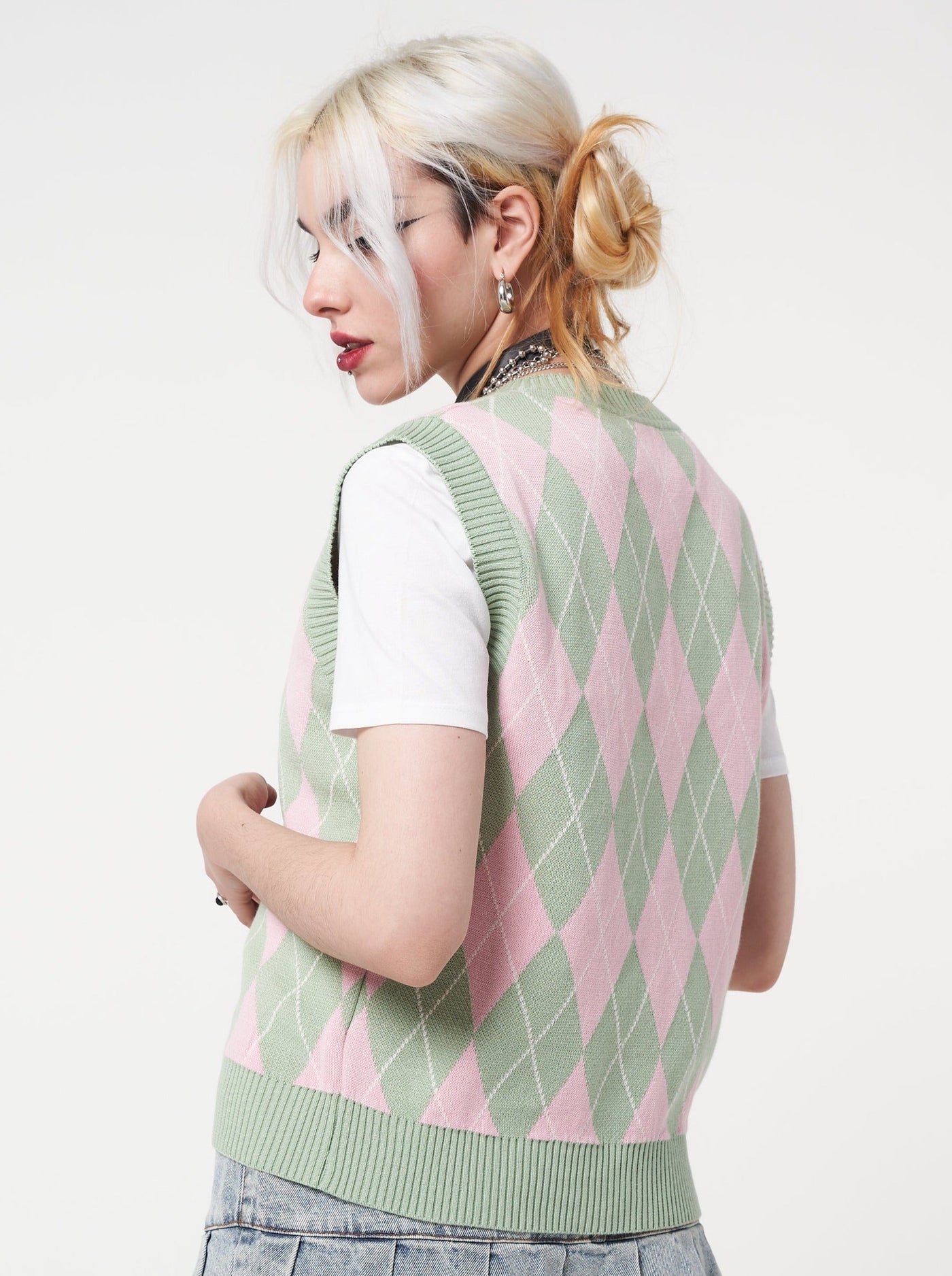 Milkshake Argyle Knitted Sweater Vest - Minga London