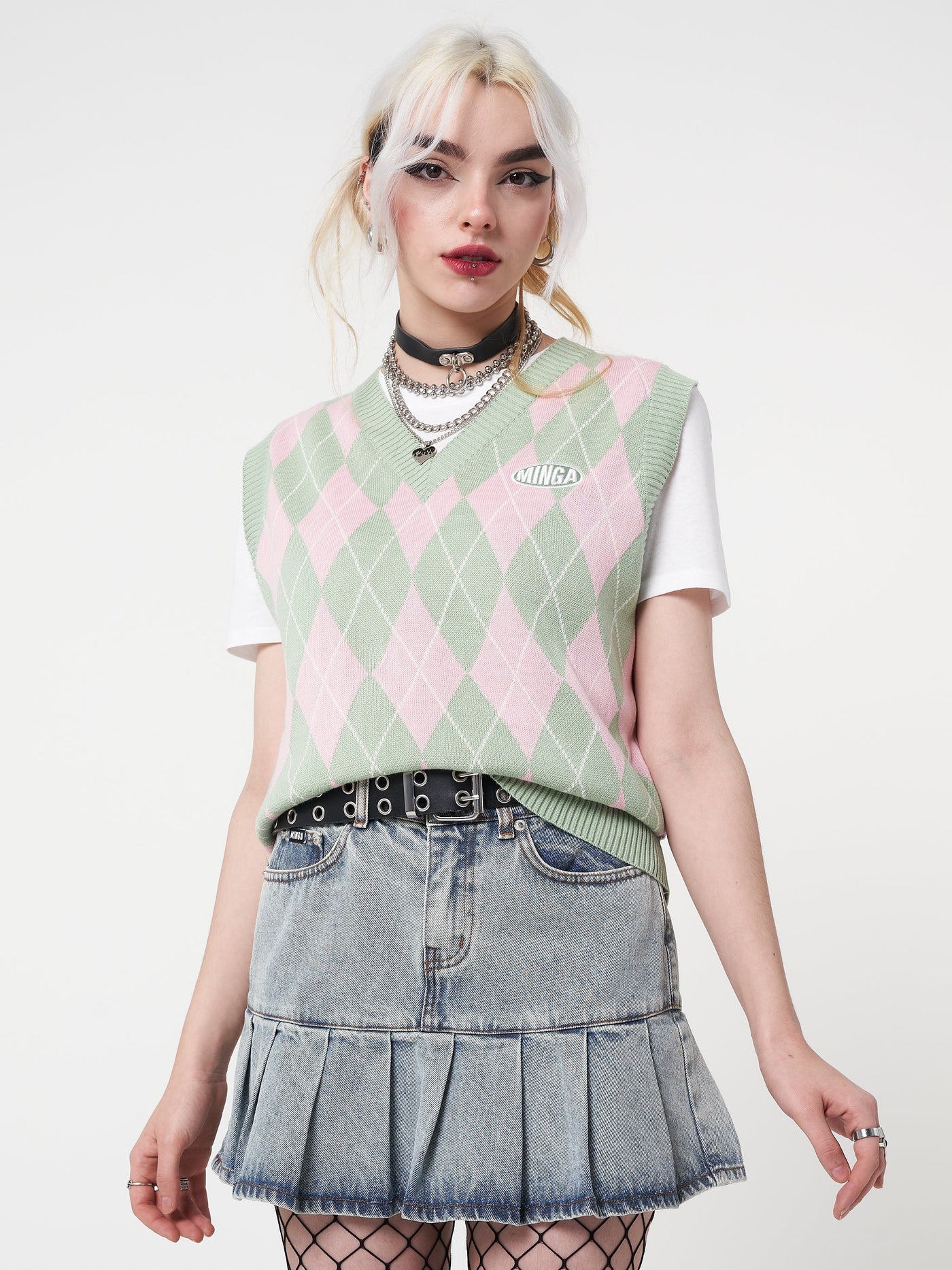 Milkshake Argyle Knitted Sweater Vest - Minga London