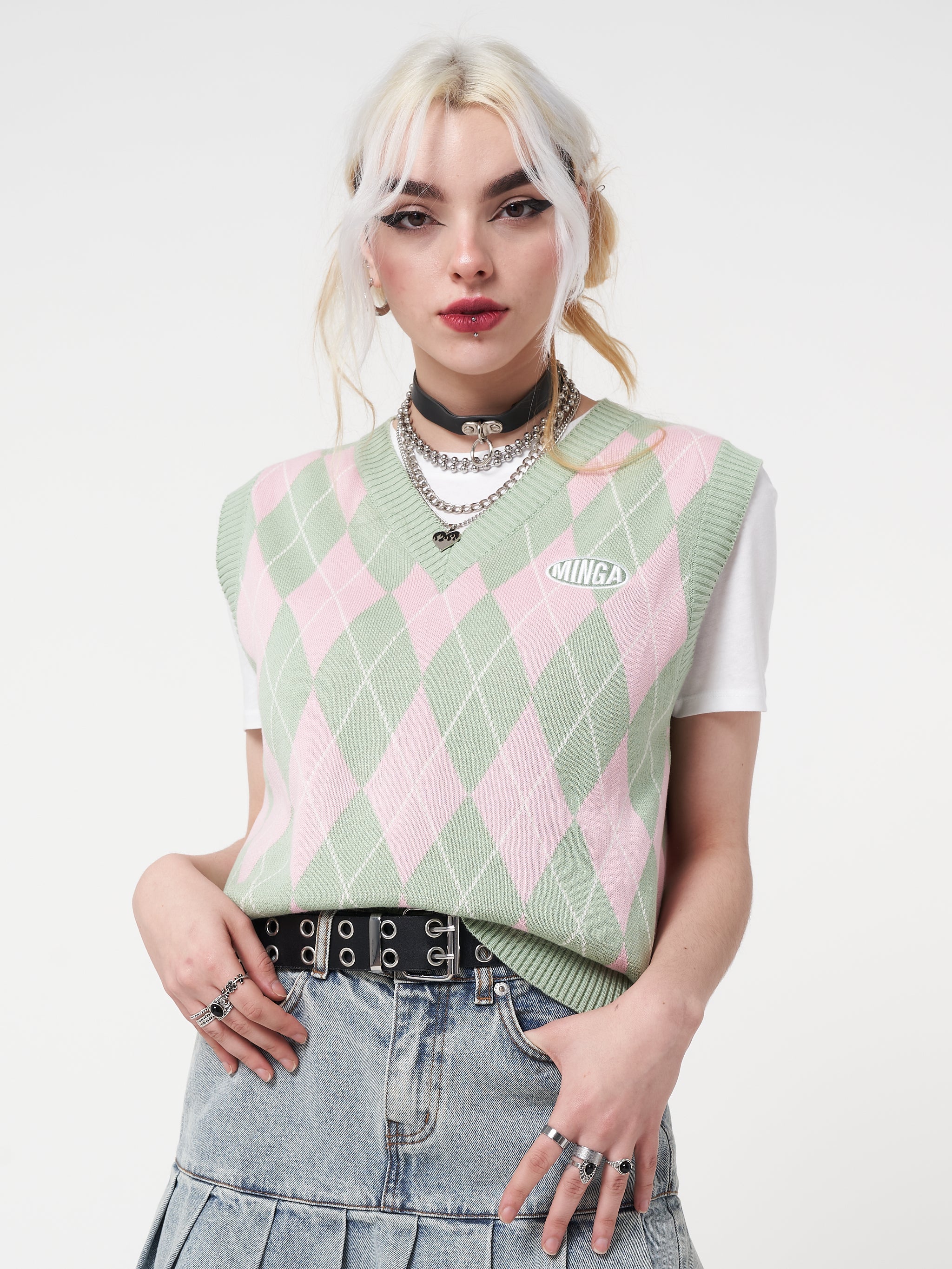 Milkshake Argyle Knitted Sweater Vest - Minga London