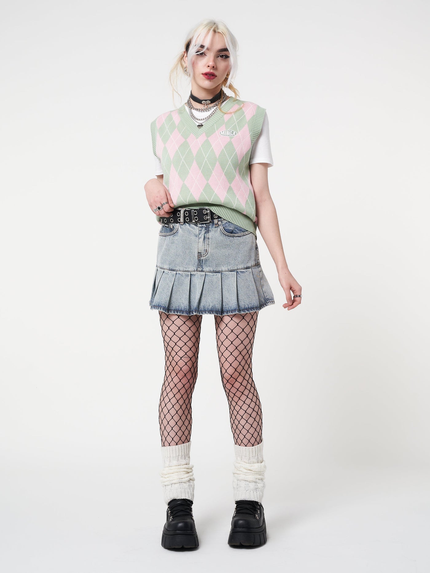 Milkshake Argyle Knitted Sweater Vest - Minga London