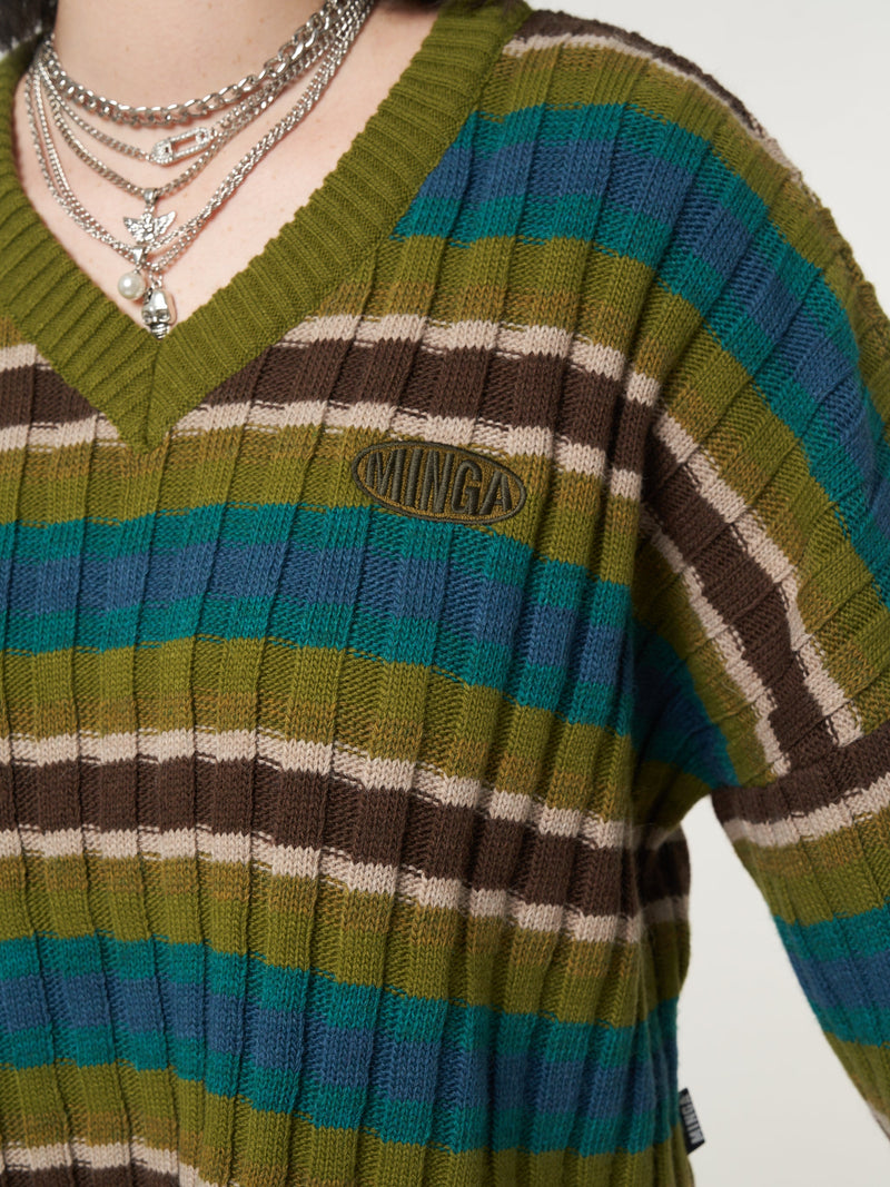 Moss Striped Knit Jumper - Minga London