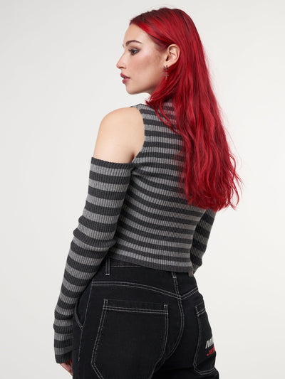 No Problem Cold Shoulder Striped Rib Top - Minga London