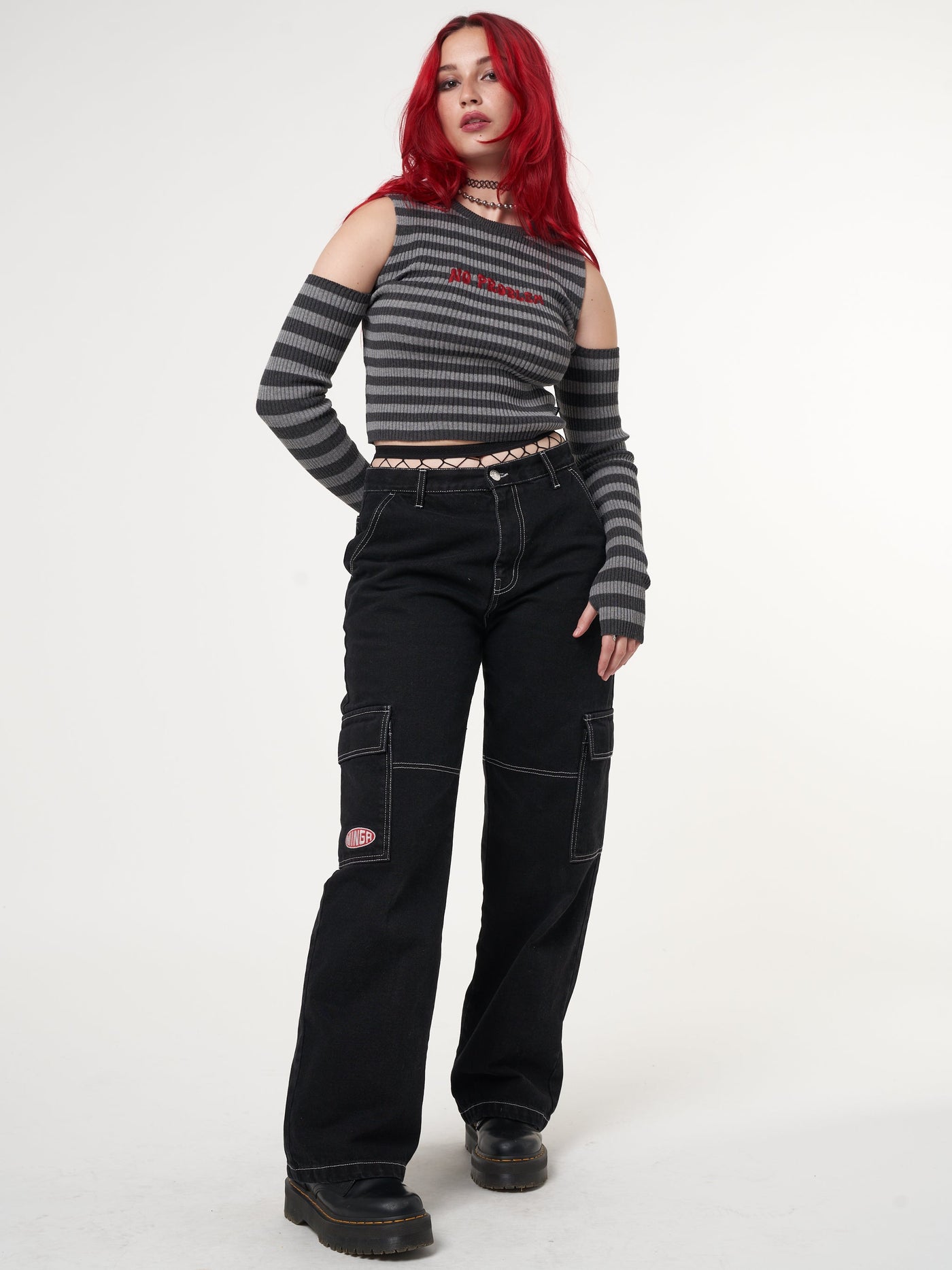 No Problem Cold Shoulder Striped Rib Top - Minga London