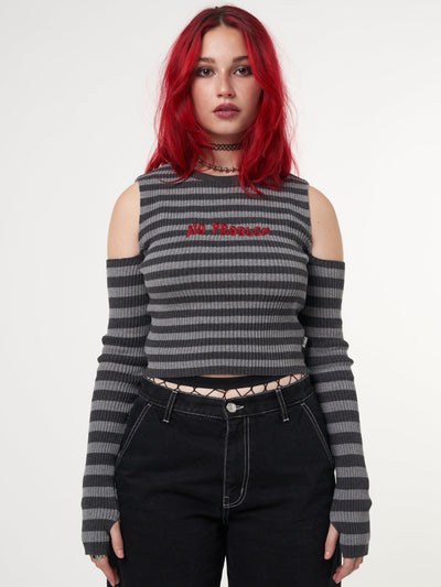 No Problem Cold Shoulder Striped Rib Top - Minga London