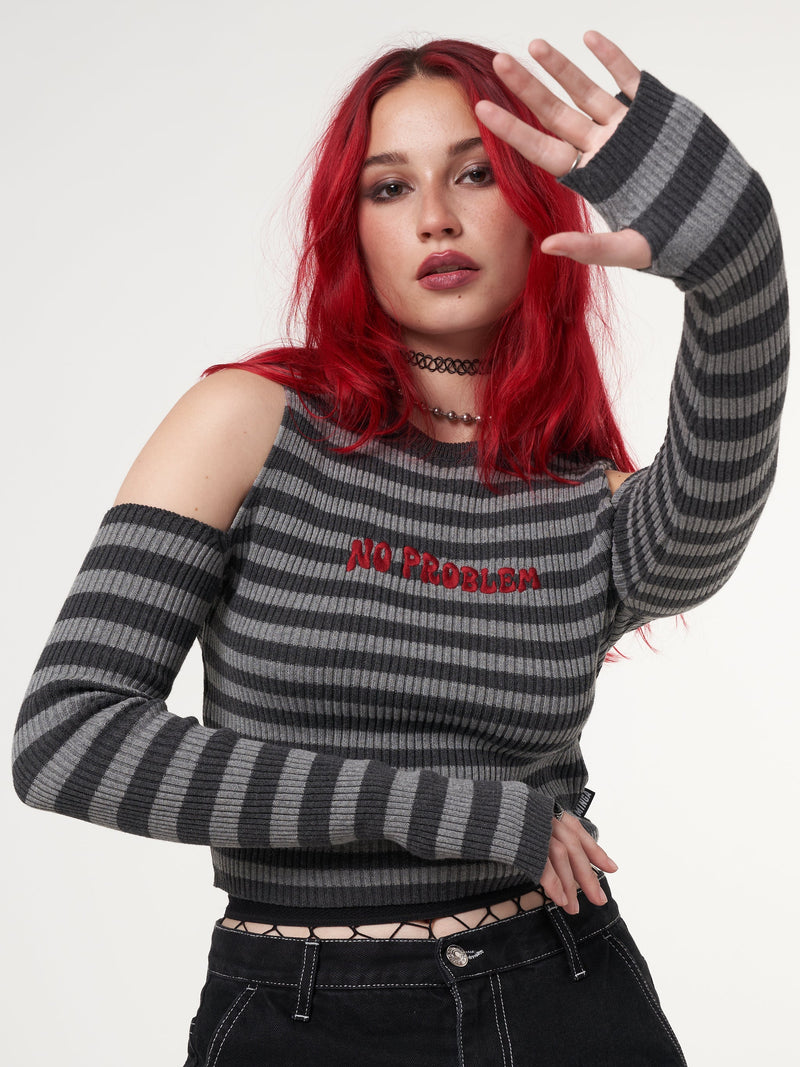 No Problem Cold Shoulder Striped Rib Top - Minga London