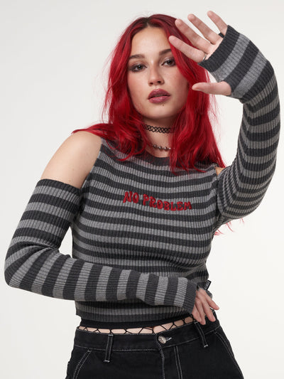 No Problem Cold Shoulder Striped Rib Top - Minga London