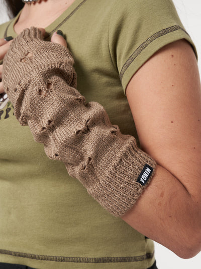 Pale Brown Distressed Arm Warmers - Minga London