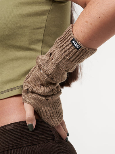 Pale Brown Distressed Arm Warmers - Minga London