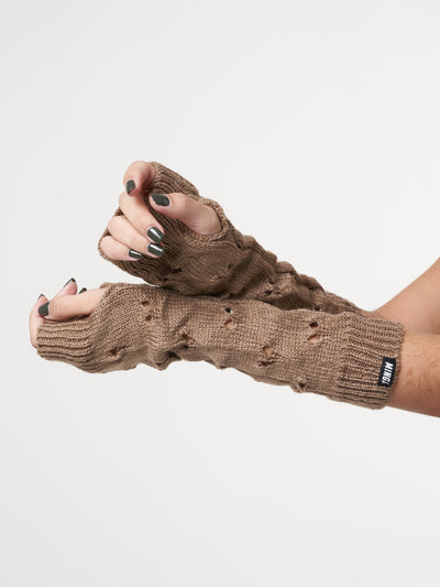 Pale Brown Distressed Arm Warmers - Minga London