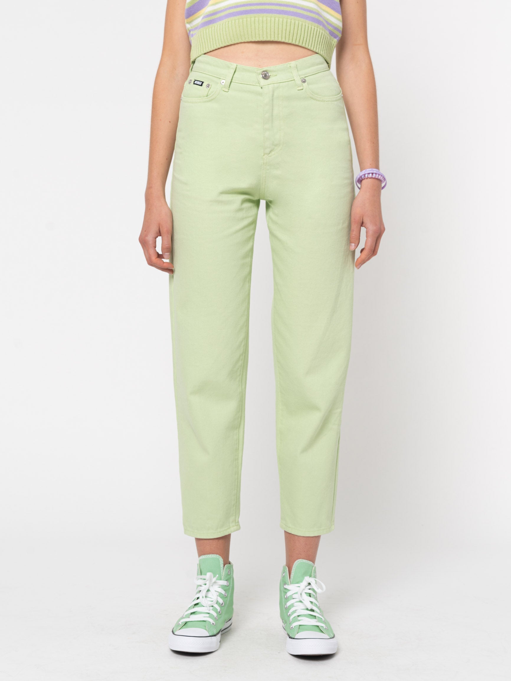 Pastel Green Denim Mom Jeans - Minga London