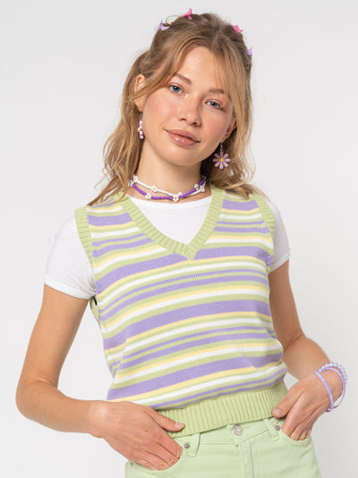 Pastel Striped Knit Sweater Vest - Minga London