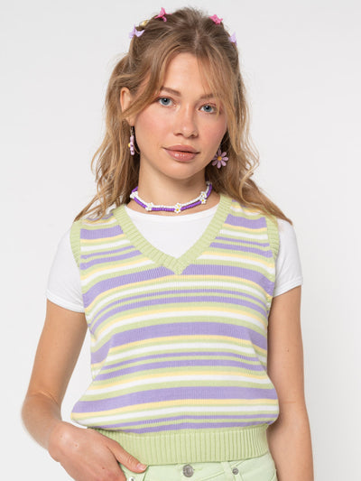 Pastel Striped Knit Sweater Vest - Minga London