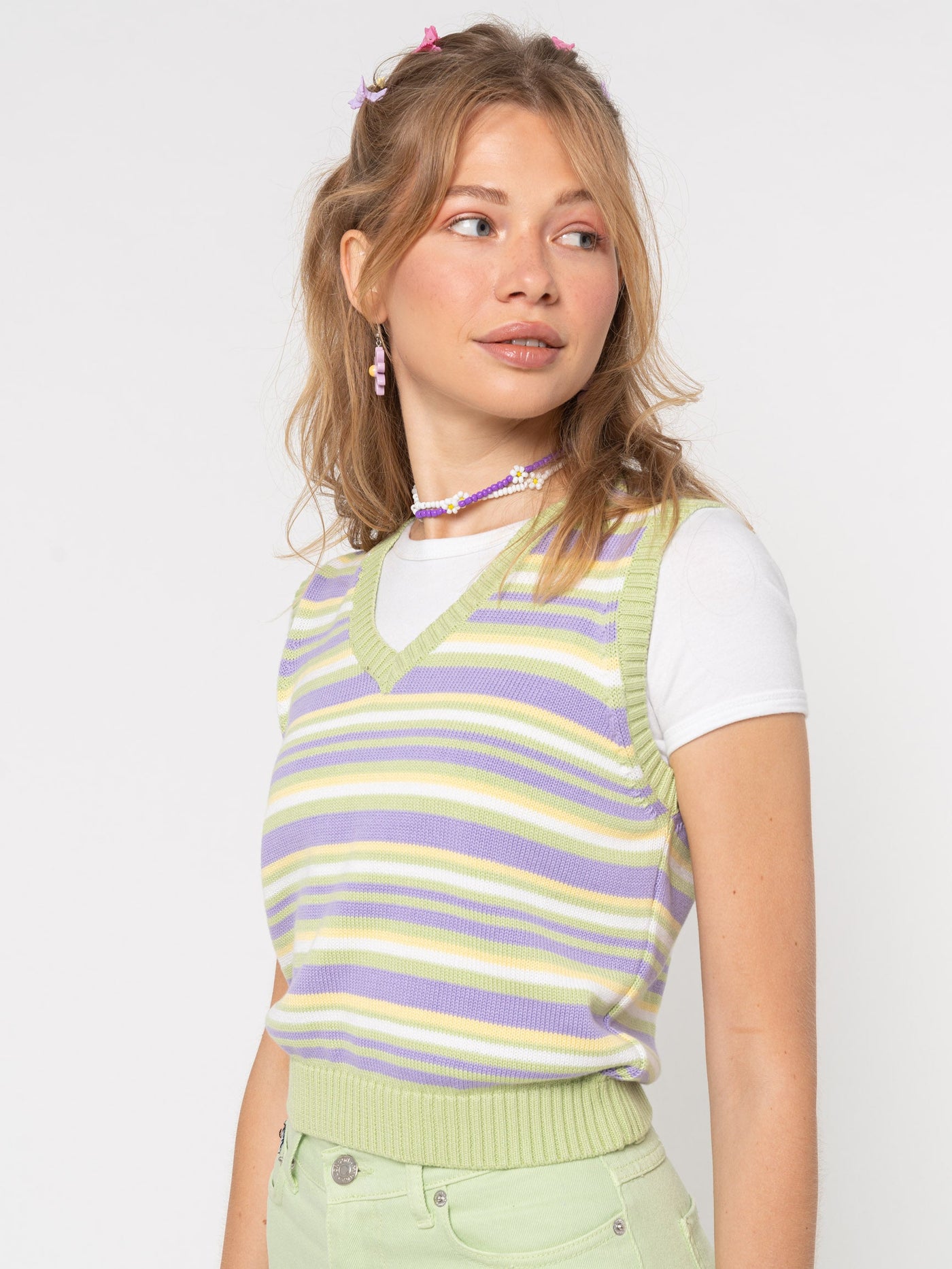 Pastel Striped Knit Sweater Vest - Minga London