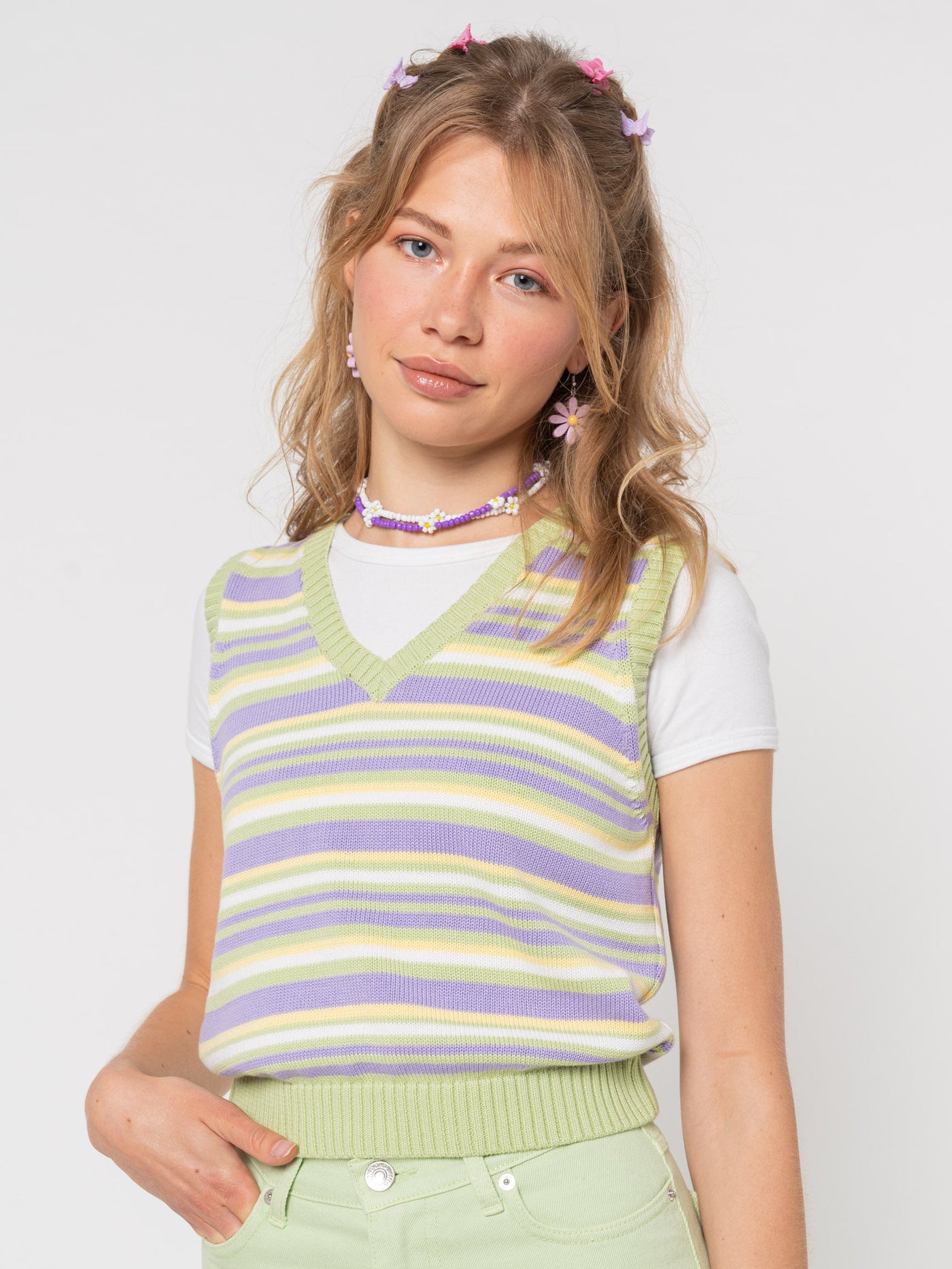 Pastel Striped Knit Sweater Vest - Minga London