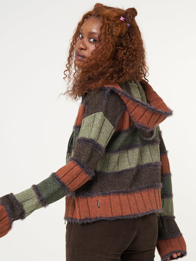 Pixie Striped Zip Up Hood Knit Cardigan - Minga London