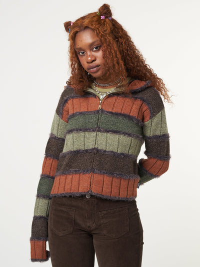 Pixie Striped Zip Up Hood Knit Cardigan - Minga London