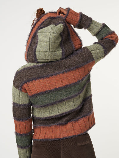 Pixie Striped Zip Up Hood Knit Cardigan - Minga London