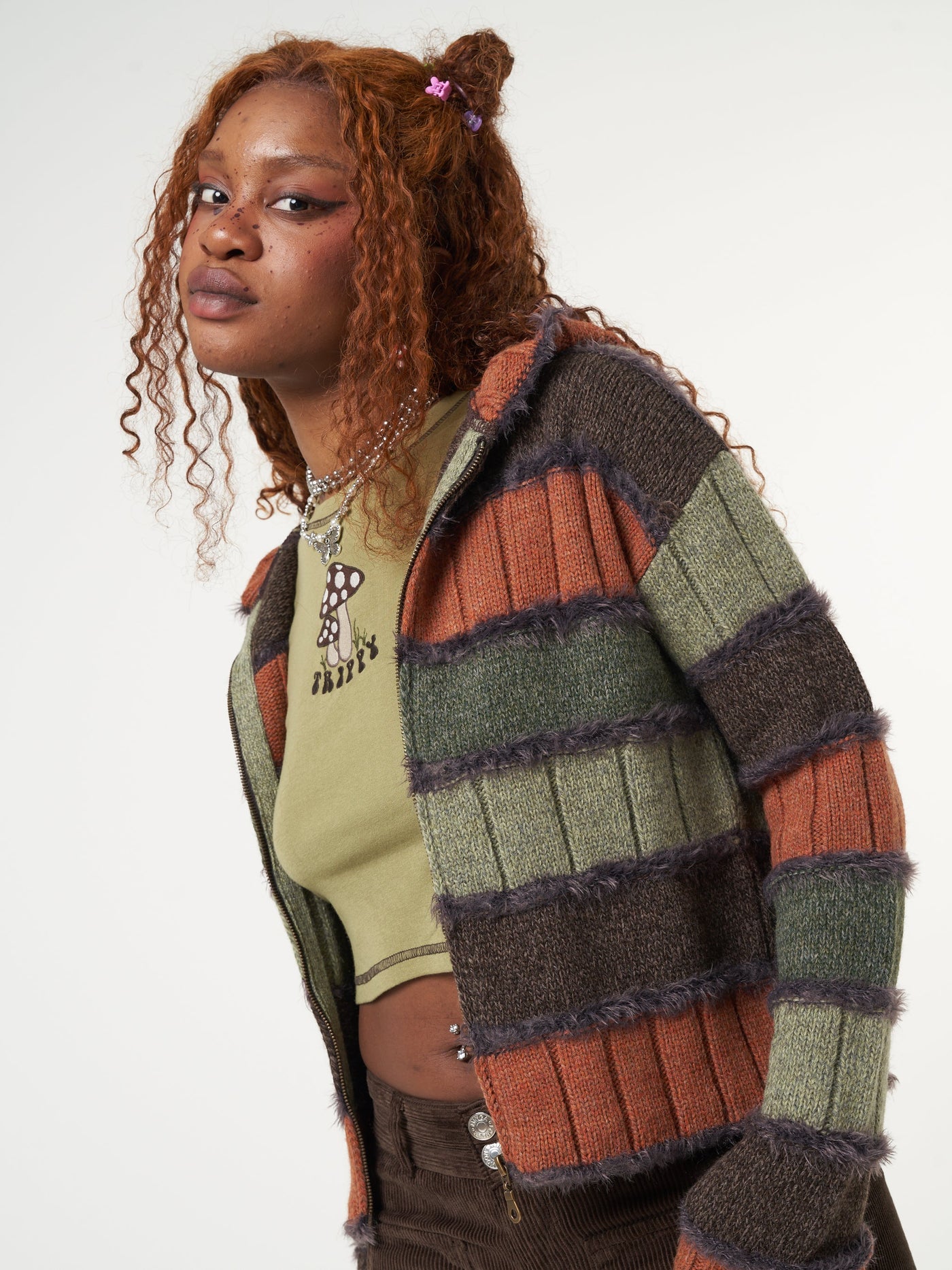 Pixie Striped Zip Up Hood Knit Cardigan - Minga London