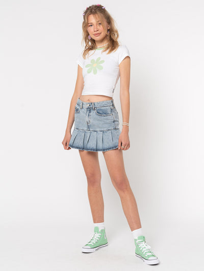 Pleated Denim Mini Skirt - Minga London