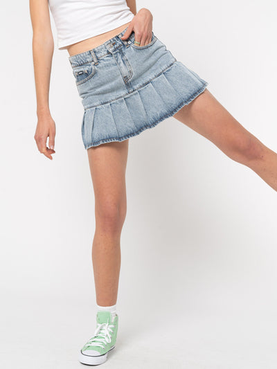 Pleated Denim Mini Skirt - Minga London