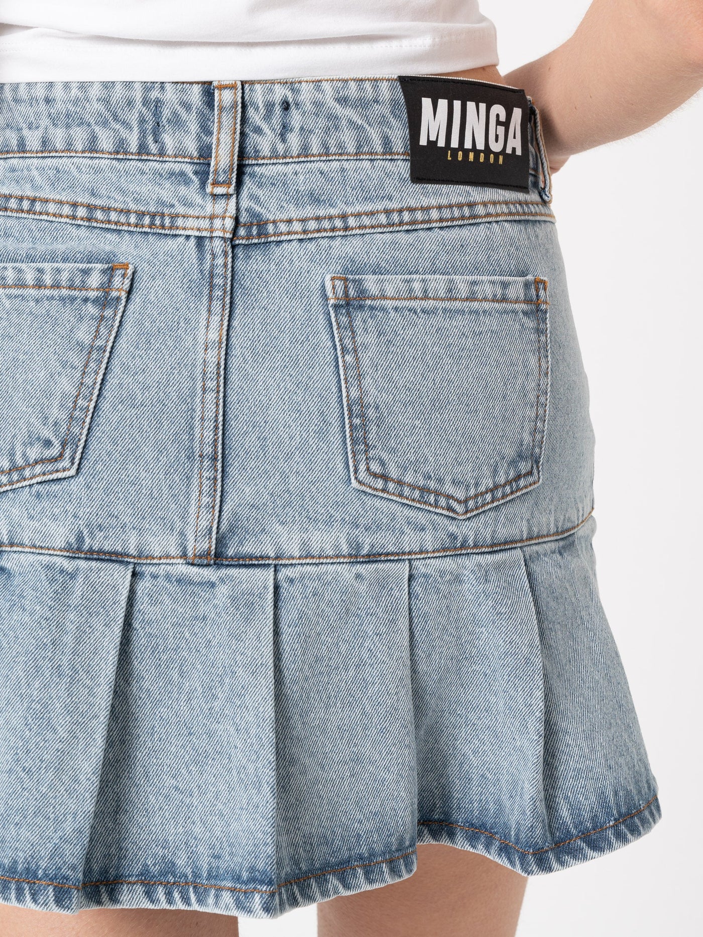 Pleated Denim Mini Skirt - Minga London