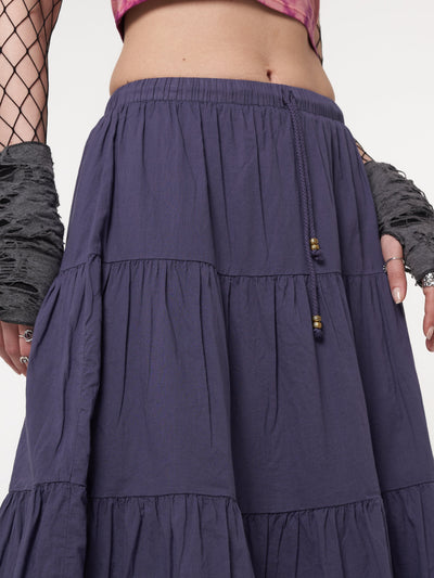 Purple Mist Ruffle Lace Midi Skirt - Minga London