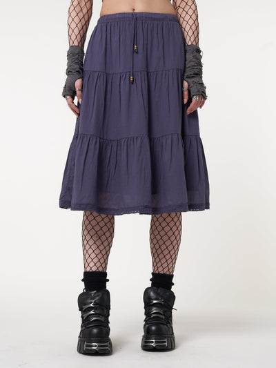 Purple Mist Ruffle Lace Midi Skirt - Minga London