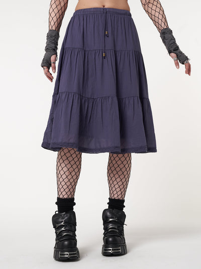 Purple Mist Ruffle Lace Midi Skirt - Minga London