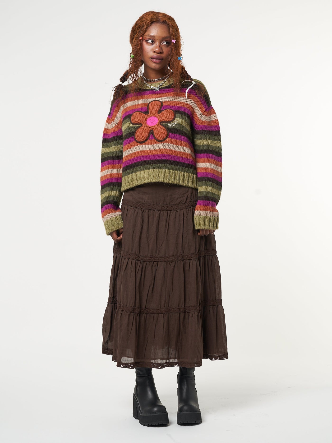 Retro Flower Striped Knit Jumper - Minga London