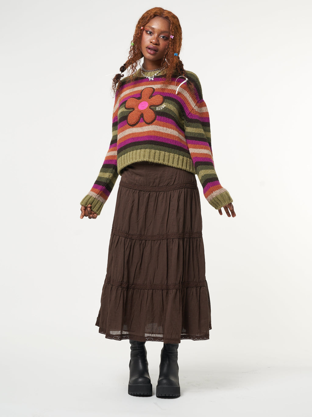 Retro Flower Striped Knit Jumper - Minga London