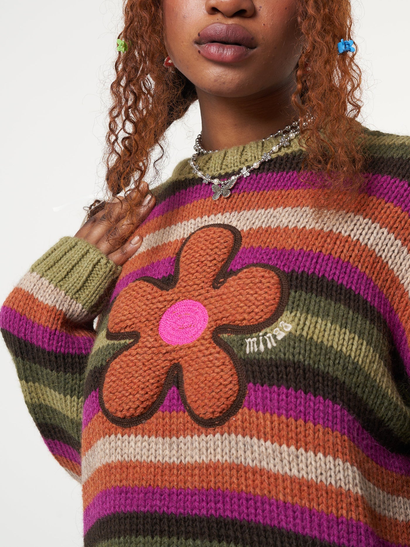 Retro Flower Striped Knit Jumper - Minga London