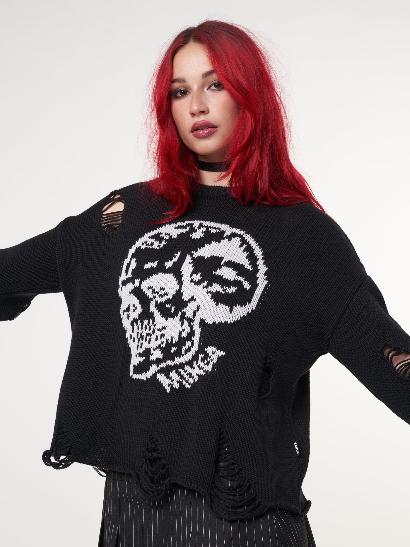 Skull Kid Black Distressed Jumper - Minga London
