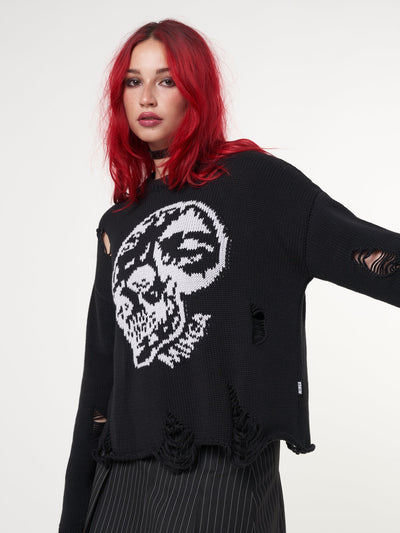 Skull Kid Black Distressed Jumper - Minga London