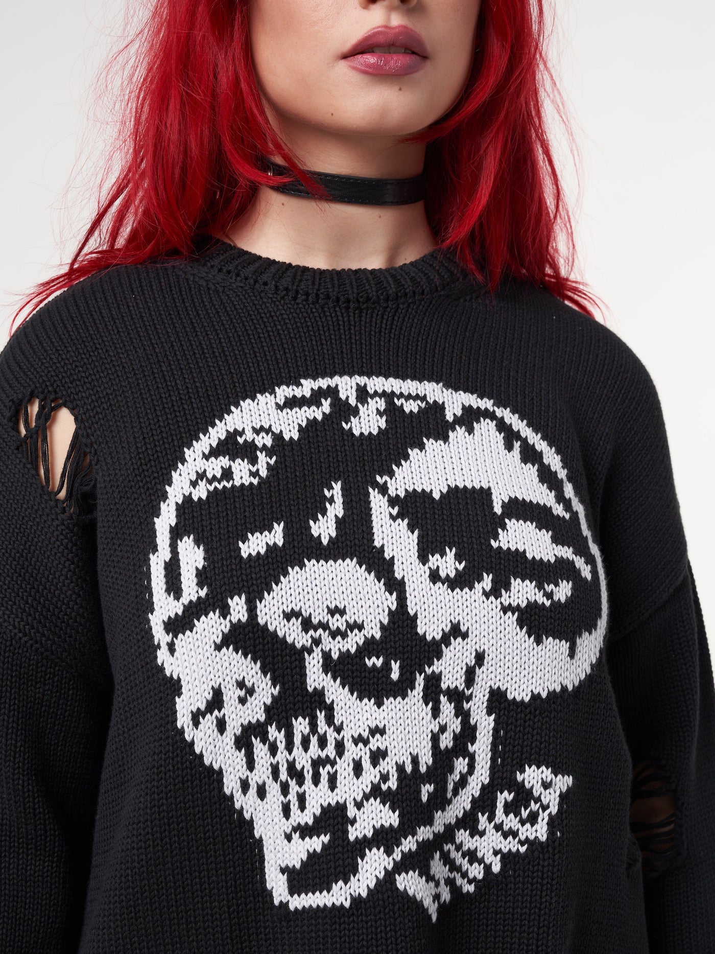 Skull Kid Black Distressed Jumper - Minga London