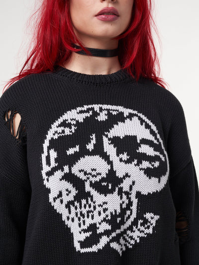 Skull Kid Black Distressed Jumper - Minga London