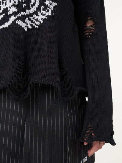 Skull Kid Black Distressed Jumper - Minga London