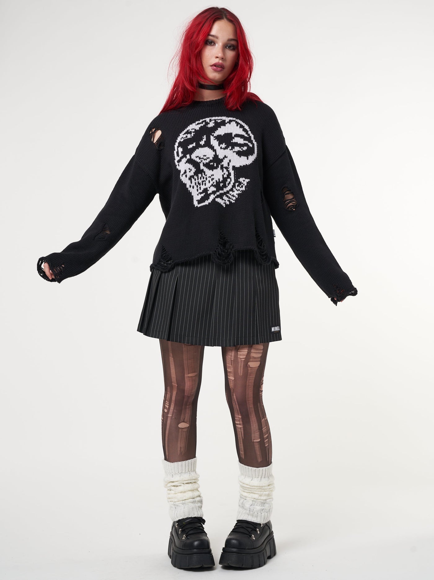 Skull Kid Black Distressed Jumper - Minga London