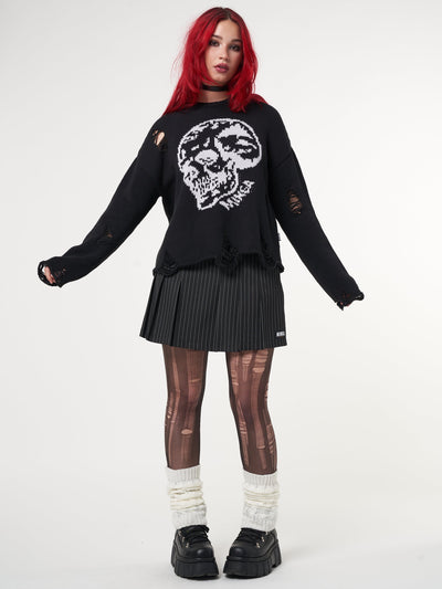 Skull Kid Black Distressed Jumper - Minga London