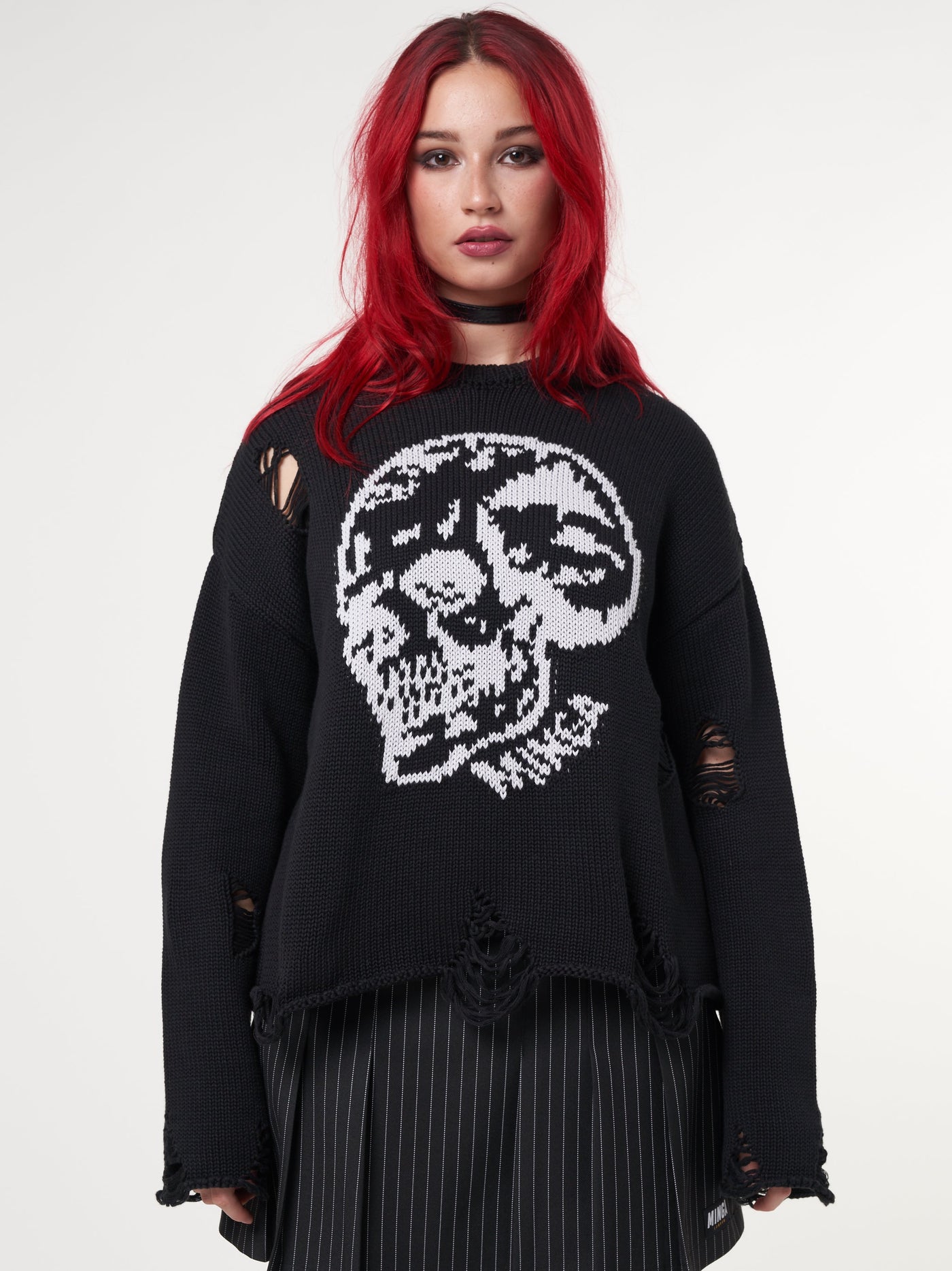 Skull Kid Black Distressed Jumper - Minga London