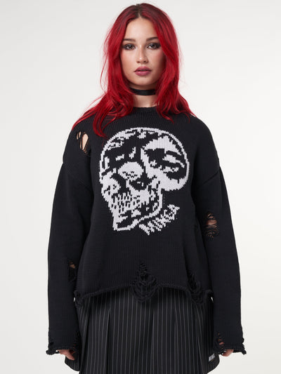 Skull Kid Black Distressed Jumper - Minga London