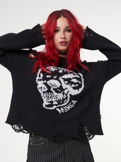 Skull Kid Black Distressed Jumper - Minga London