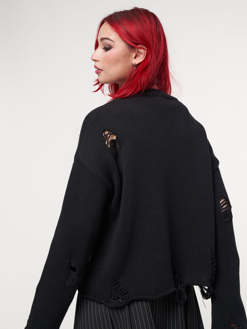 Skull Kid Black Distressed Jumper - Minga London