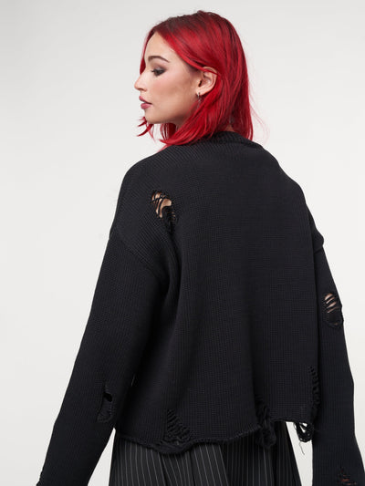 Skull Kid Black Distressed Jumper - Minga London