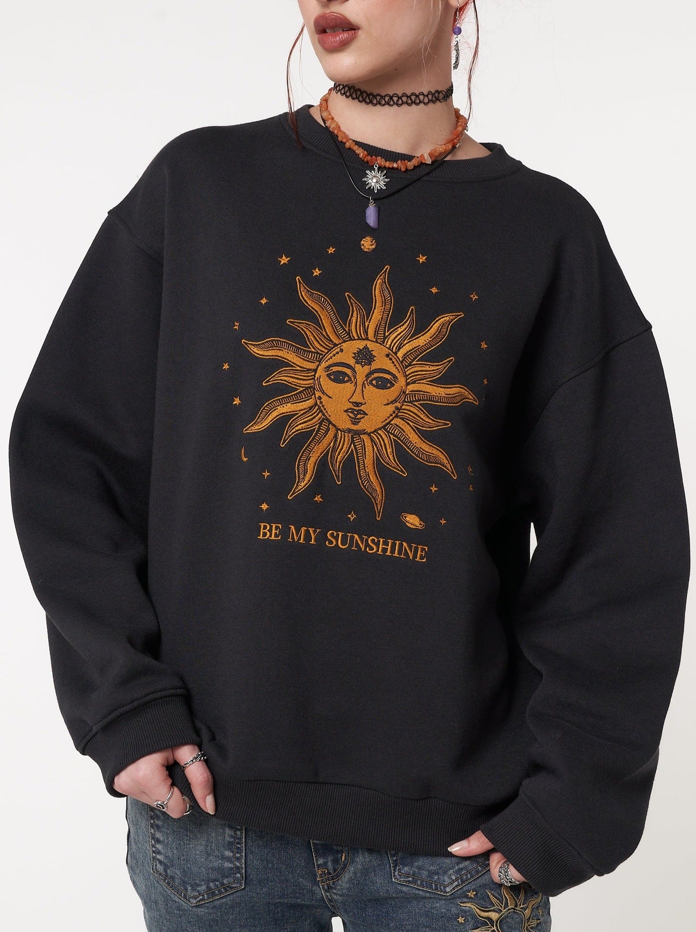 Solaris Black Embroidered Sweatshirt - Minga London