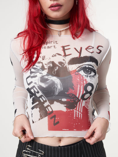 Stained Eyes Graphic Mesh Crop Top - Minga London