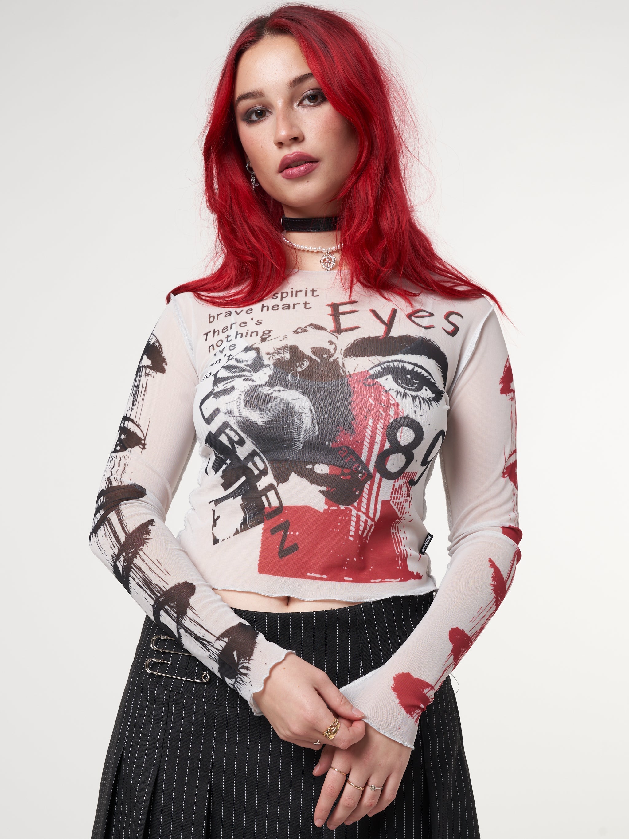 Stained Eyes Graphic Mesh Crop Top - Minga London