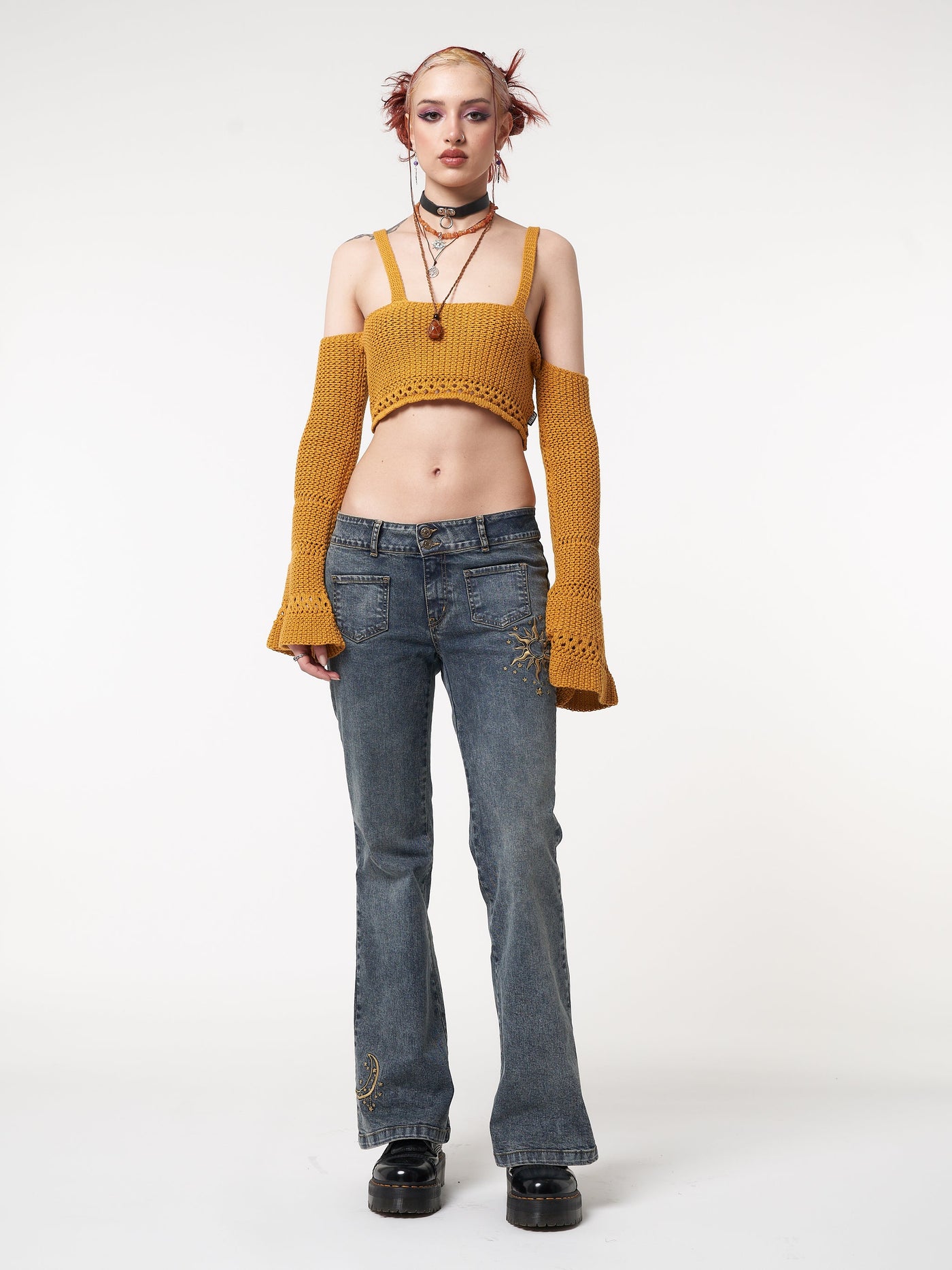 Stella Front Pocket Embroidered Flare Jeans - Minga London