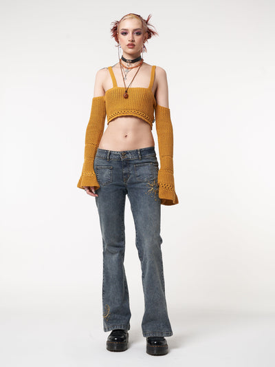 Stella Front Pocket Embroidered Flare Jeans - Minga London