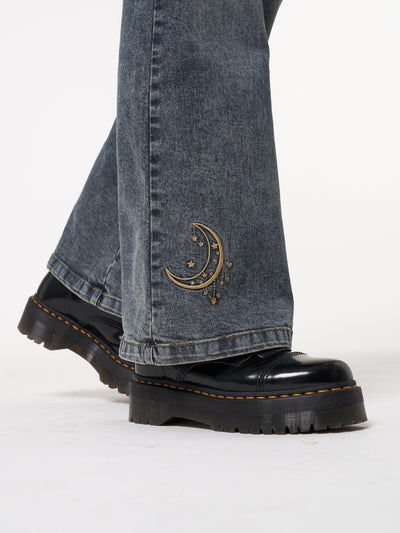 Stella Front Pocket Embroidered Flare Jeans - Minga London